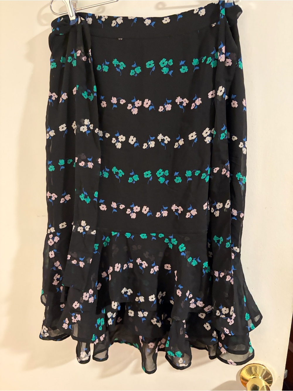 Ann Taylor Black A-Line Skirt with Green & Pink Floral Print
